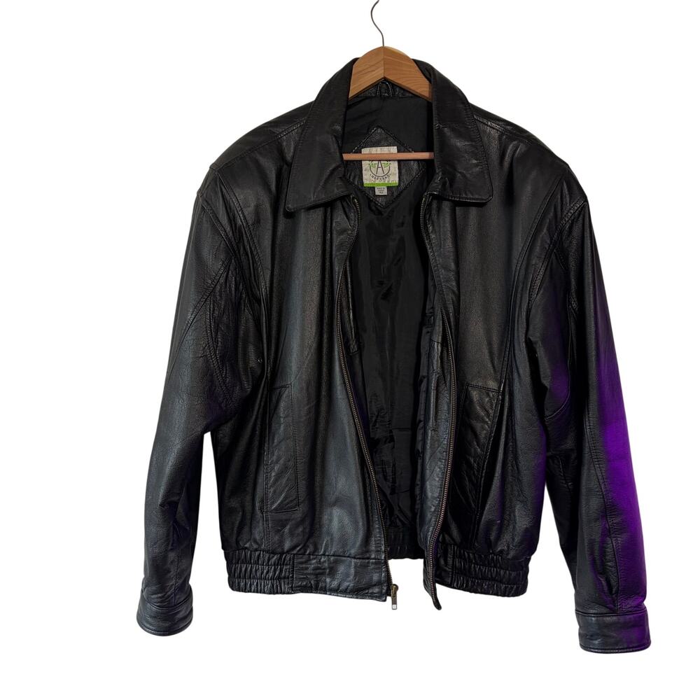 VTG American Weekend Men’s Black Leather Bomber Jacket SZ‎ 42 Y2K 90s Grunge